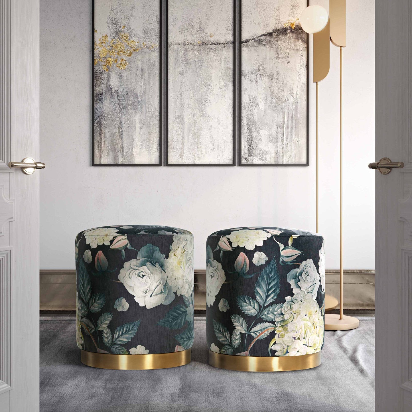 Oshai Floral Velvet Stool | Ottoman